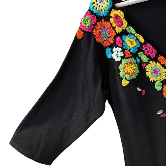 Soft Surroundings Vtg Multicolor Floral Embroidered Embellished Sweater size XL - Picture 4 of 6